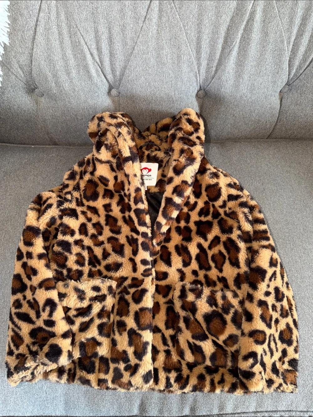 Appaman Leopard Faux Fur Hooded Coat - Brown & Black